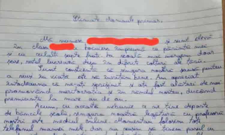 Scrisoarea care a emotionat Romania! O eleva i-a cerut primarului sa-i cumpere un telefon pentru cursurile online, si i-a promis ca ii va da banii inapoi din alocatie. Reactia barbatului